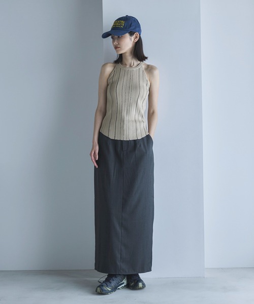 ストライプ ノースリーブタンクトップ feepur タンクトップ ノースリーブ 「ハンドウォッシャブル