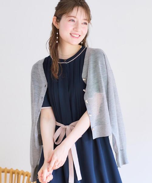 ダブルパールボタン シアーニットカーディガン トップス ニット セーター 353201 Couture Brooch カーディガン 「上品な透け感・通勤」ダブル