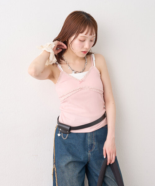 w closet キャミソール ランダムリブレースキャミ : ZOZOTOWN