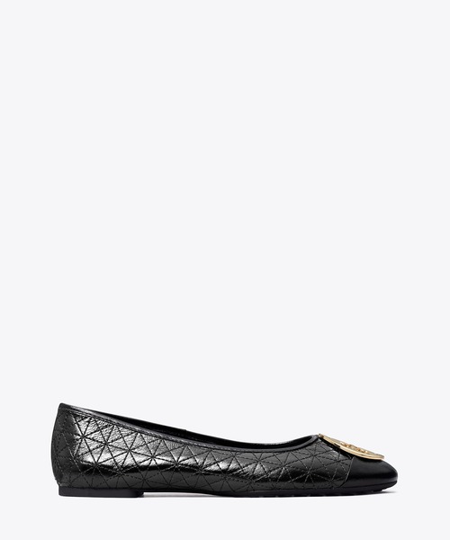 美品　TORY BURCH フラットシューズ　ブラック　レザー　ロゴ　24.5㎝ TORY BURCH 「TORY BURCH」 フラットパンプス 24.5cm ブラック