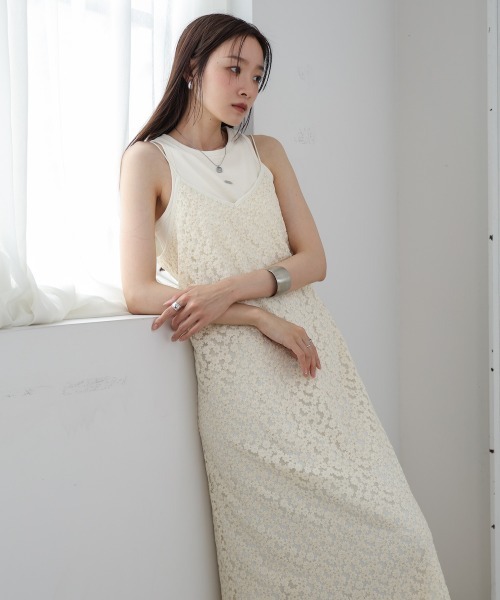 Bibiy フラワー刺繍 キャミ BAB ワンピース 「低身長向けサイズあり」刺繍フラワーキャミ