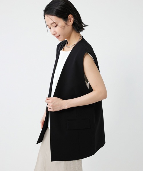 ブラックシンプルジレ　ハンドメイド BABYLONE ベスト ジレ コットンダブルクロスジレ レディース