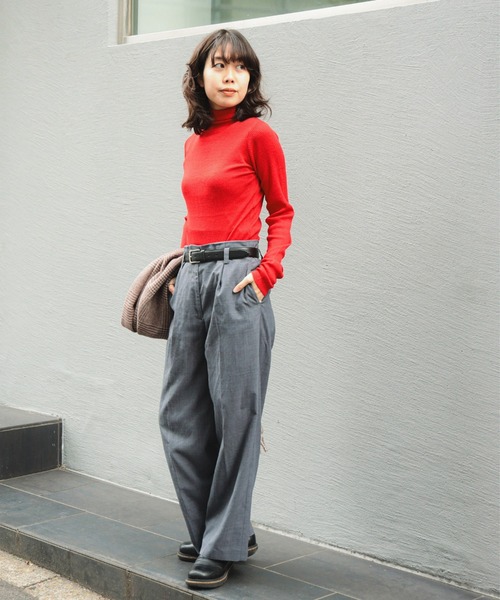 あられひなY's ワイズ リブニット タートルネックセーター赤2 B：MING by BEAMS（ビーミング by ビームス） ニット セーター ウール