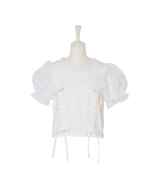 mellfy memory Happiness ribbon puff トップス mellfy memory（メルフィーメモリー） tシャツ Twin lace-up ribbon
