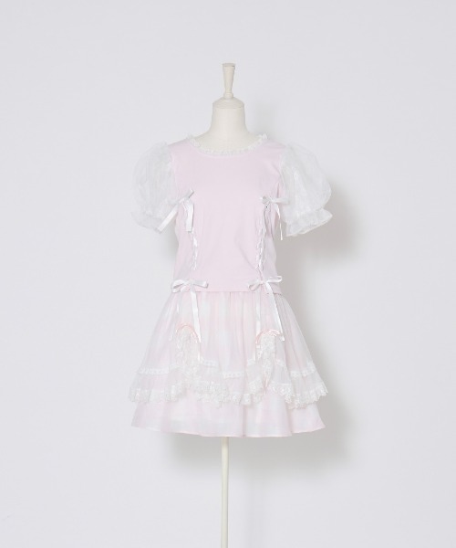 mellfy memory Happiness ribbon puff トップス mellfy memory（メルフィーメモリー） tシャツ Twin lace-up ribbon