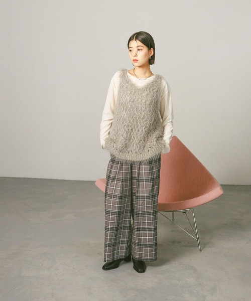 BAYFLOW（ベイフロー） パンツ チェック柄ワイドパンツ レディース