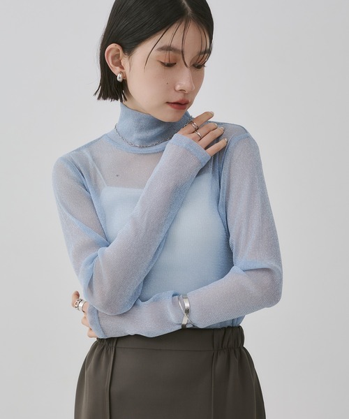 hunch（ハンチ） tシャツ ラメシアー ハイネックトップス レディース