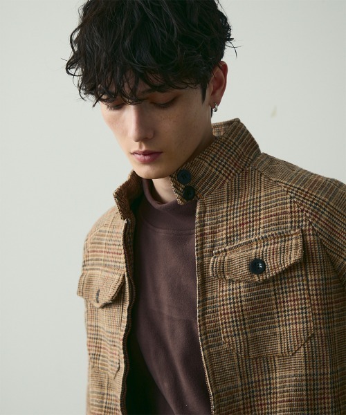 Shoowtime ブルゾン アウター Glen Check Stand Collar Jacket