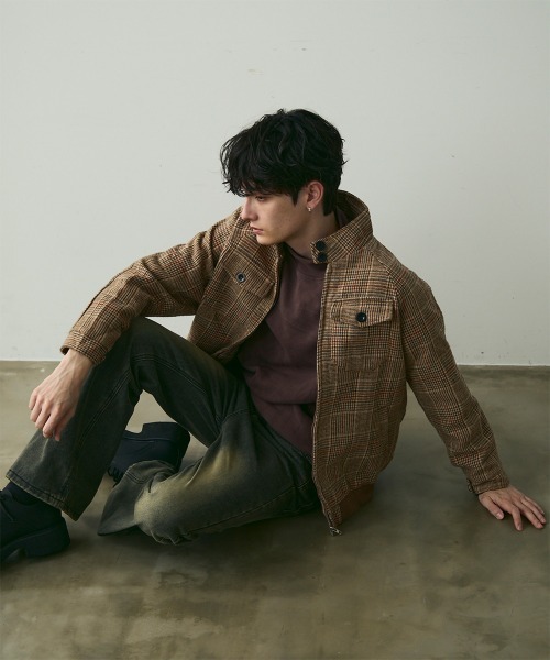 ジャケット・アウター Kolor 23aw glen check jacket GlenCheckPlaidBomberJacket_gra