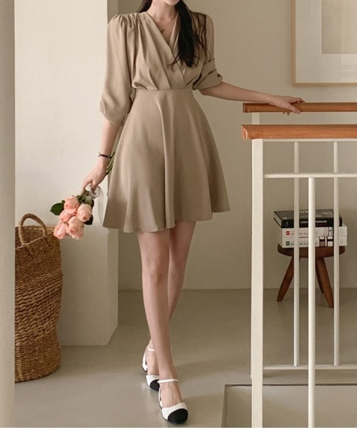 美品 Rouje Paris カシュクールワンピース サイズ36】 サキソニー風