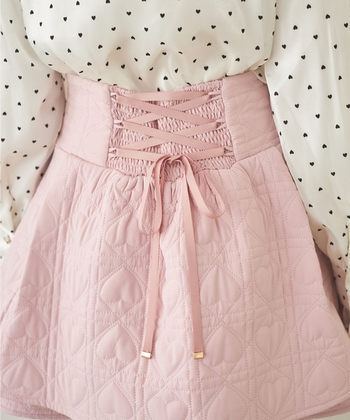 Suyunn スカート バックレースアップハートダイヤキルティングスカート