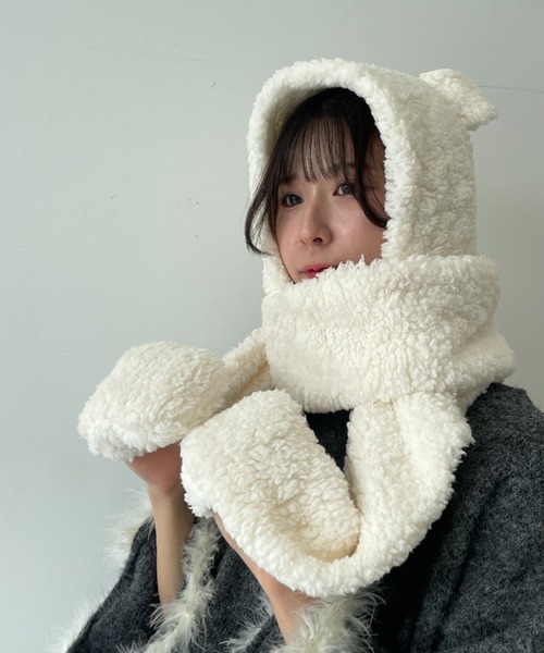 Loco Ocean（ロコオーシャン） マフラー ストール クマ耳付き フード型