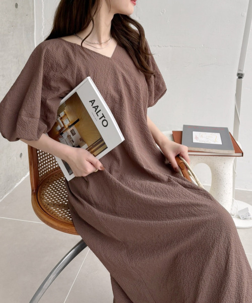 「Eclat one」 半袖ワンピース FREE チャコール レディース_画像2