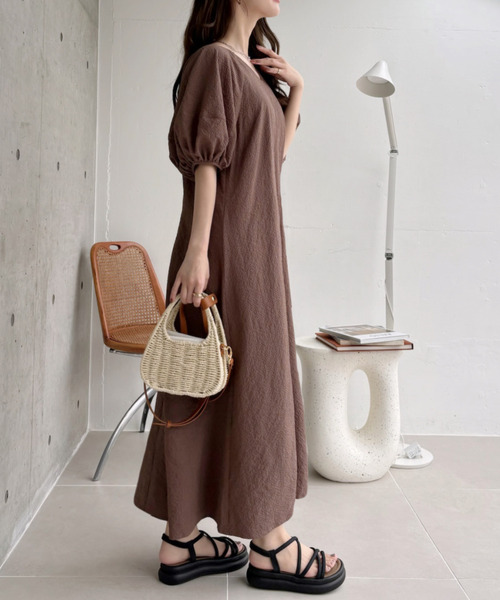 「Eclat one」 半袖ワンピース FREE チャコール レディース_画像3