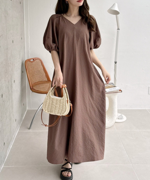 「Eclat one」 半袖ワンピース FREE チャコール レディース_画像5