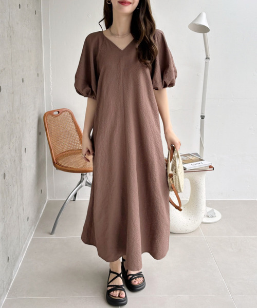 「Eclat one」 半袖ワンピース FREE チャコール レディース_画像6