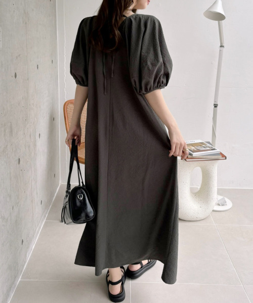 「Eclat one」 半袖ワンピース FREE チャコール レディース_画像8