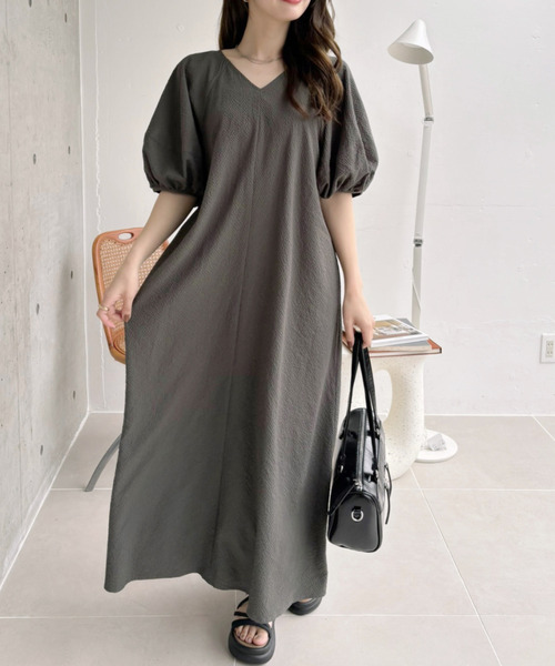 「Eclat one」 半袖ワンピース FREE チャコール レディース_画像9