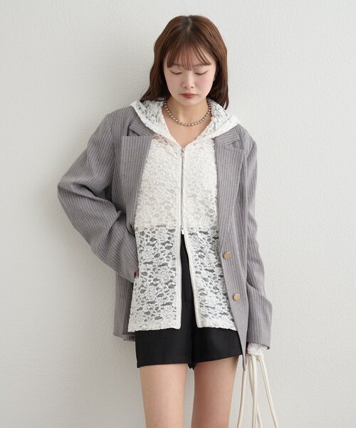 mystic（ミスティック） パーカー レースフーディーパーカー