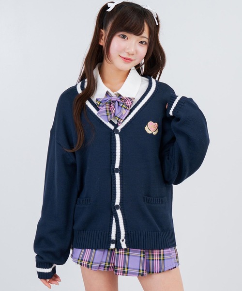 ロゴ刺しゅうカーディガン(S(100-110cm) チャコール): キッズ