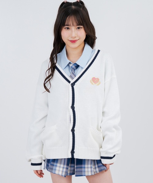 ANAP GiRL（アナップガール） カーディガン 刺繍入ラインニット 