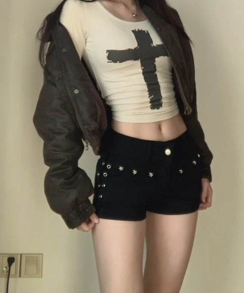 「lilful」 デニムショートパンツ M ブラック レディース_画像9