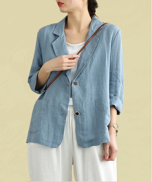 「BLANC FICELLE」 テーラードジャケット M ブルー レディース_画像7