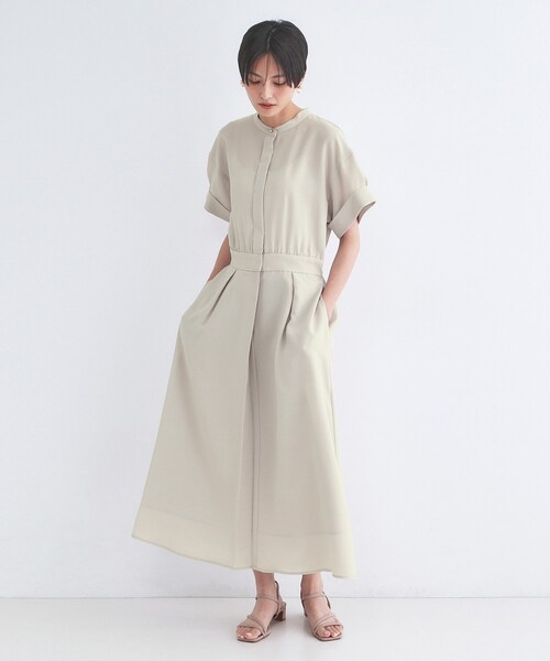 ワンピース 「接触冷感／吸水速乾」リネンライク シャツワンピース「洗濯機OK」の画像