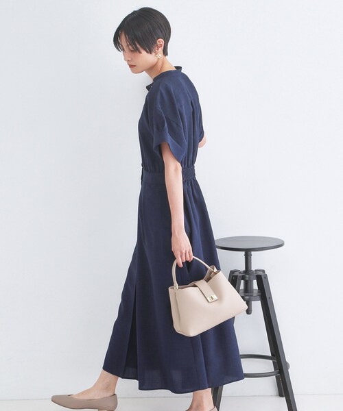 ワンピース 「接触冷感／吸水速乾」リネンライク シャツワンピース「洗濯機OK」の画像