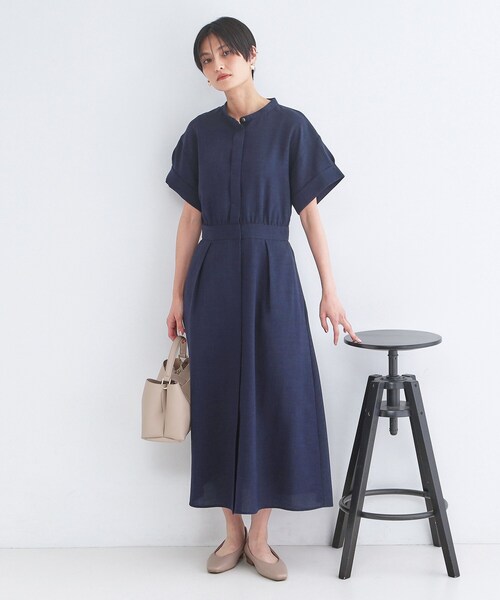 ワンピース 「接触冷感／吸水速乾」リネンライク シャツワンピース「洗濯機OK」の画像