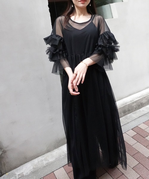 「CORNERS」 7分袖ワンピース M ブラック レディース_画像5