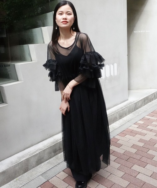 「CORNERS」 7分袖ワンピース M ブラック レディース_画像6