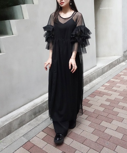 「CORNERS」 7分袖ワンピース M ブラック レディース_画像7