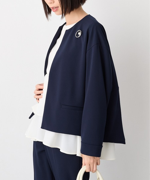 「for/c」 ノーカラージャケット LL ネイビー レディース_画像7