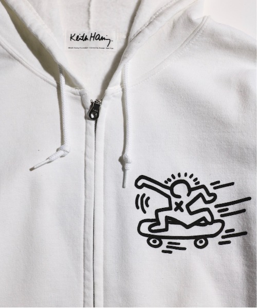 「C.E.L.STORE」 「Keith Haring」ジップアップパーカー LARGE ホワイト メンズ_画像9