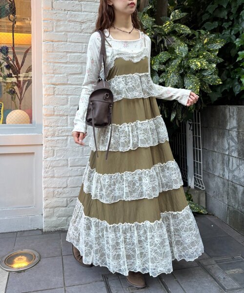 レースティアードキャミワンピース w closet（ダブルクローゼット） ワンピース レースティアードキャミ