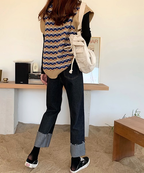 ロールアップハイウエストデニムパンツ 1chaku. ジーンズ デニム デニムパンツ ロールアップハイ