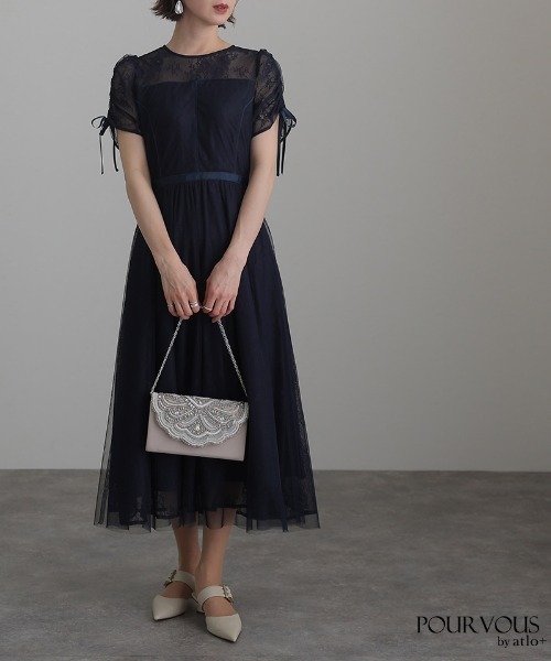 PourVous（プールヴー） ドレス ミモレ丈＆袖ありフォーマルグログラン