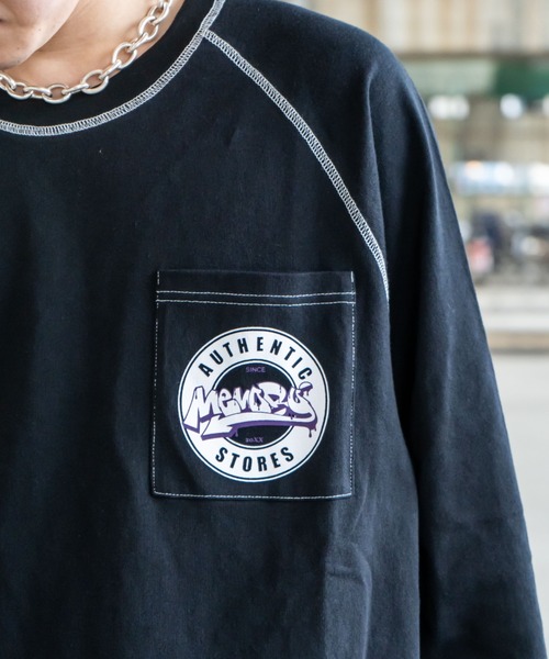 MEMORY tシャツ MEMORY 配色ステッチ ラグラン ロンT / オーバーサイズ