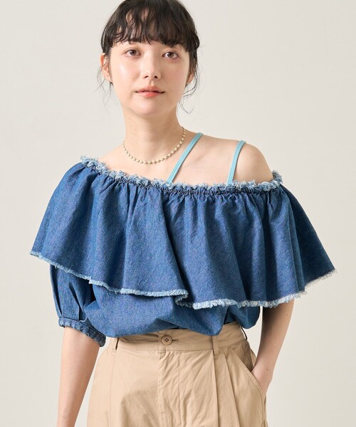 ブラウス シャツ デニムフリルワンショルブラウス レディース | FREAK'S STORE | 09