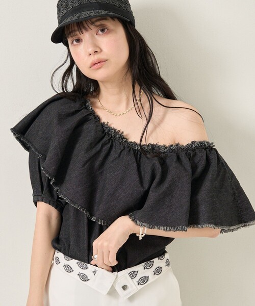 ブラウス シャツ デニムフリルワンショルブラウス レディース | FREAK'S STORE | 18