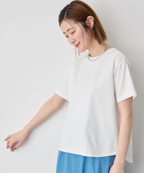 tシャツ バックチュールラウンドヘムＴシャツ レディース 楽天市場】Tシャツ レディース 半袖 バックプリントラウンドヘム