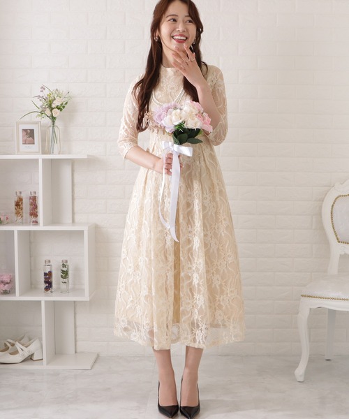 Lace Ladies（レースレディース） ドレス 総レース5分袖タック