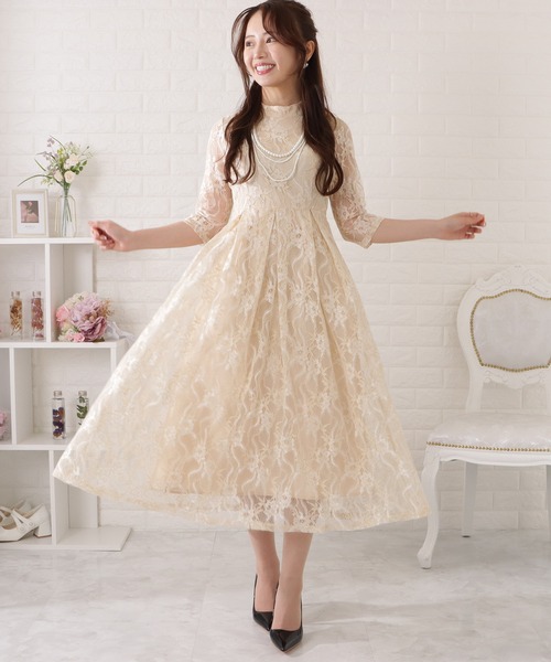 Lace Ladies（レースレディース） ドレス 総レース5分袖タック