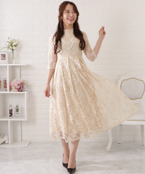 Lace Ladies（レースレディース） ドレス 総レース5分袖タック