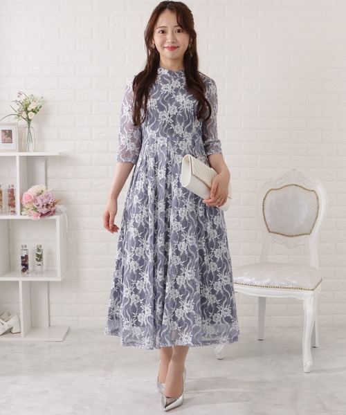 Lace Ladies(レースレディース) ドレス 総レース5分袖タック Lace Ladies(レースレディース) ドレス 総レース5分袖タック
