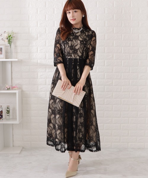 Lace Ladies（レースレディース） ドレス 総レース5分袖タック