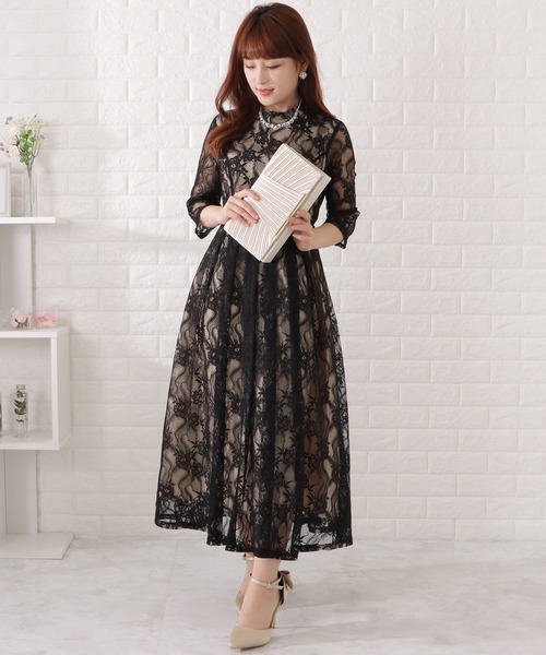 タグ付き(13) GENET VIVIEN レースカバーアップドレスワンピース Lace Ladies（レースレディース） ドレス 総レース5分袖タック
