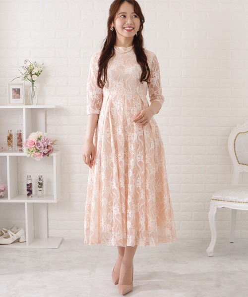 Lace Ladies（レースレディース） ドレス 総レース5分袖タック