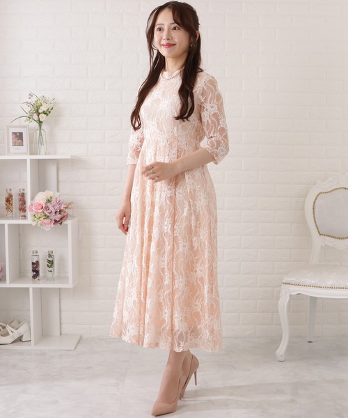 Lace Ladies（レースレディース） ドレス 総レース5分袖タック